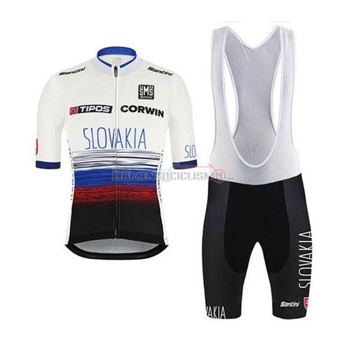 Abbigliamento Ciclismo Slovacchia Manica Corta 2020 Bianco Nero Blu